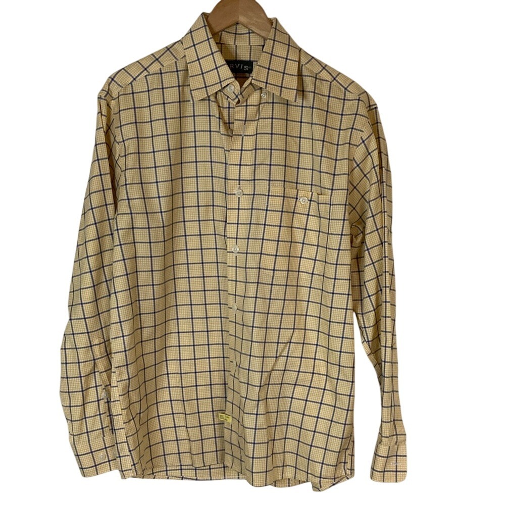 Orvis Men's Yellow Windowpane Plaid Button Down Shirt‎ Size Medium Classic